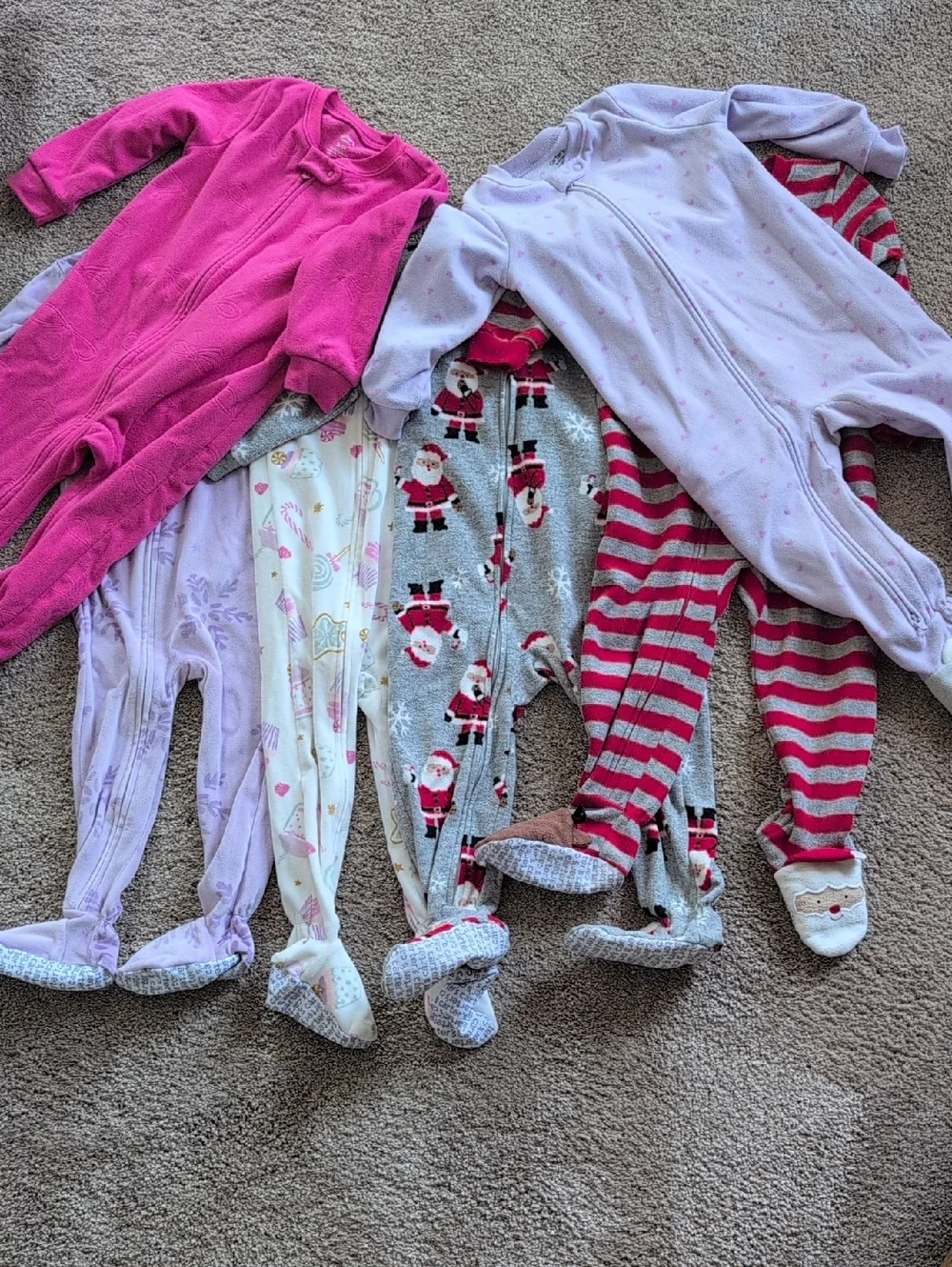 2t Girls Footie Zip Fleece Jammies Bundle (6 Pieces)